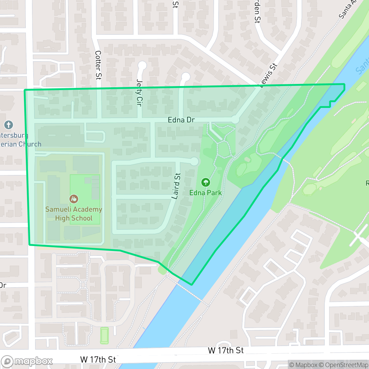 Map showing the location of Edna Park, Santa Ana, CA