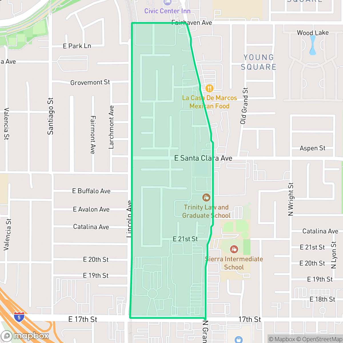 Map showing the location of Fairhaven, Santa Ana, CA