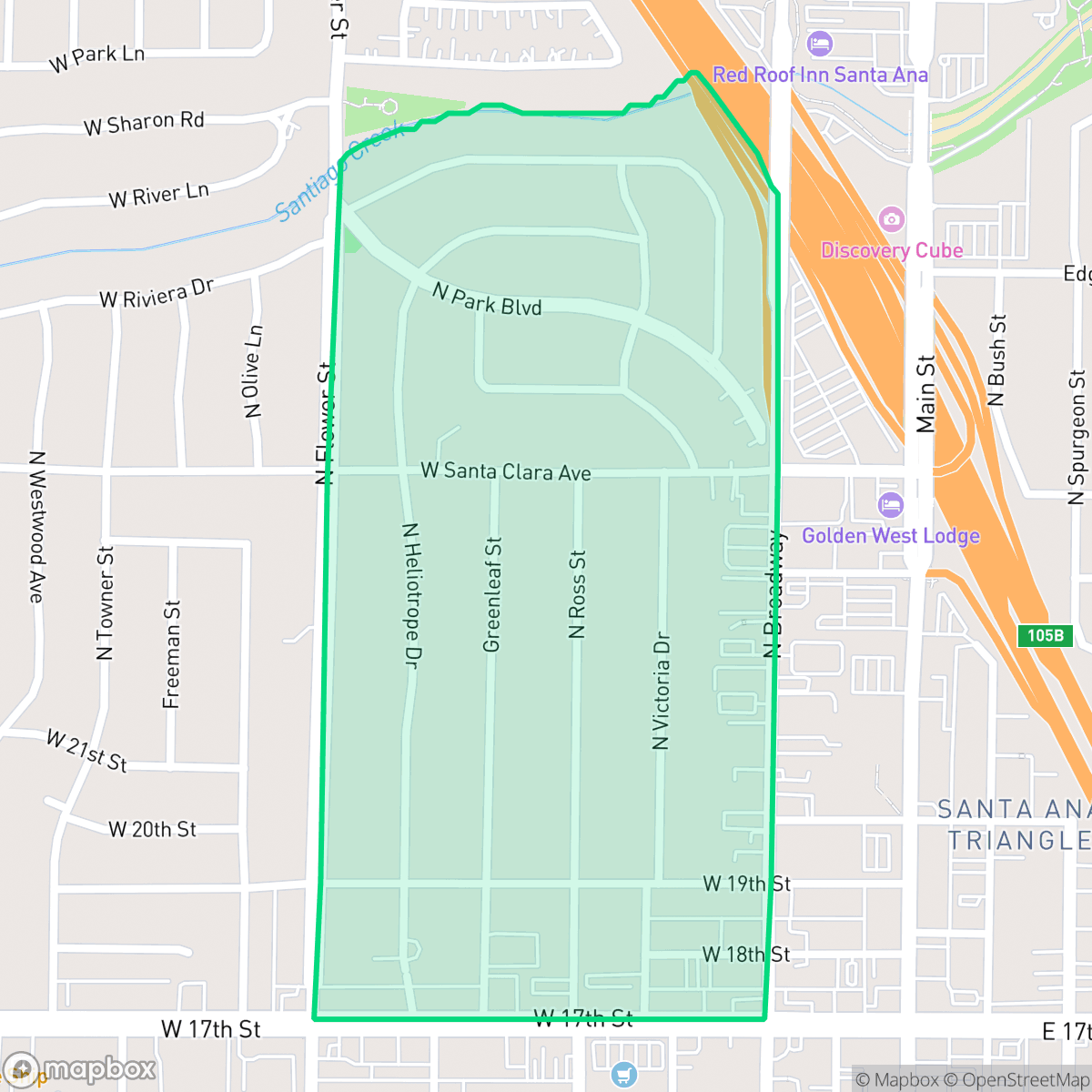 Map showing the location of Floral Park, Santa Ana, CA