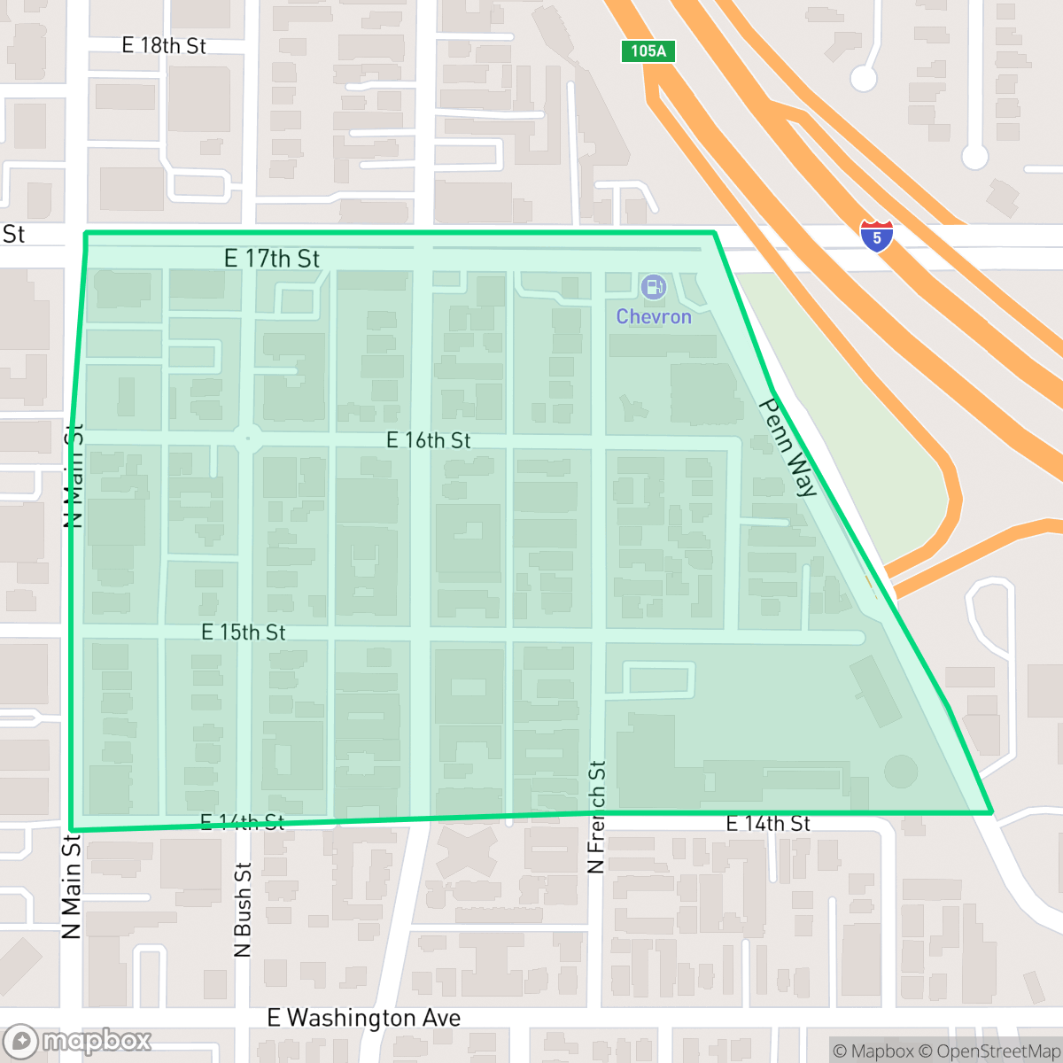 Map showing the location of French Court, Santa Ana, CA