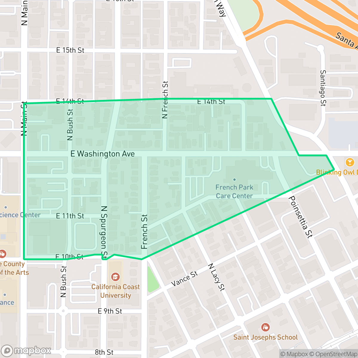 Map showing the location of French Park, Santa Ana, CA