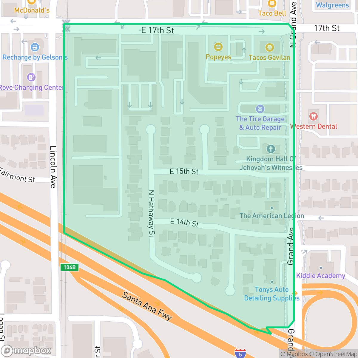 Map showing the location of Grand Sunrise, Santa Ana, CA