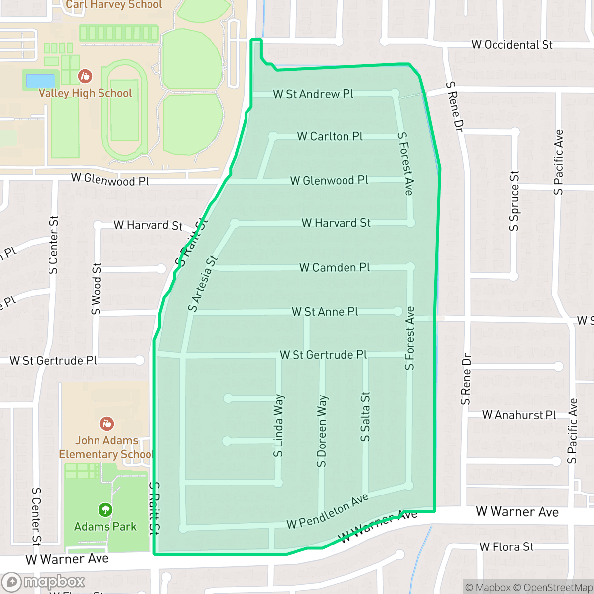 Map showing the location of Laurelhurst, Santa Ana, CA