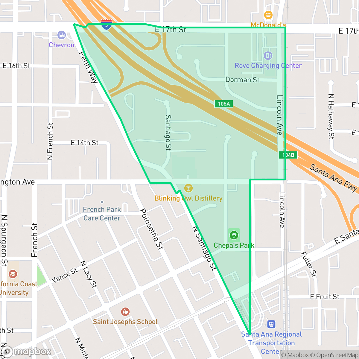 Map showing the location of Logan, Santa Ana, CA