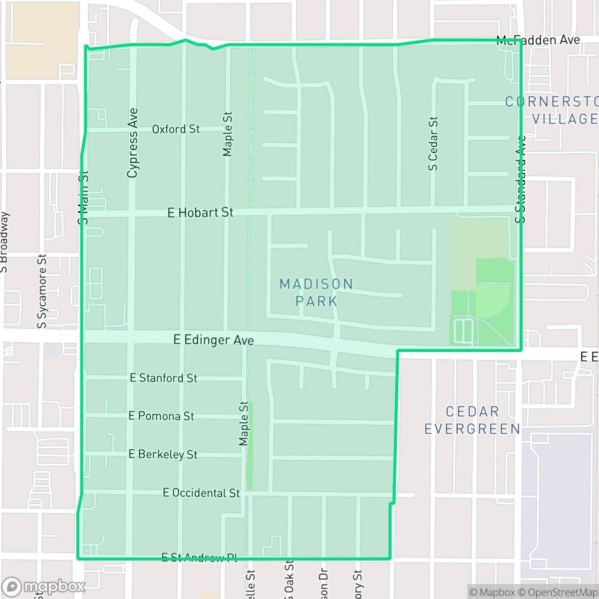 Map showing the location of Madison Park, Santa Ana, CA