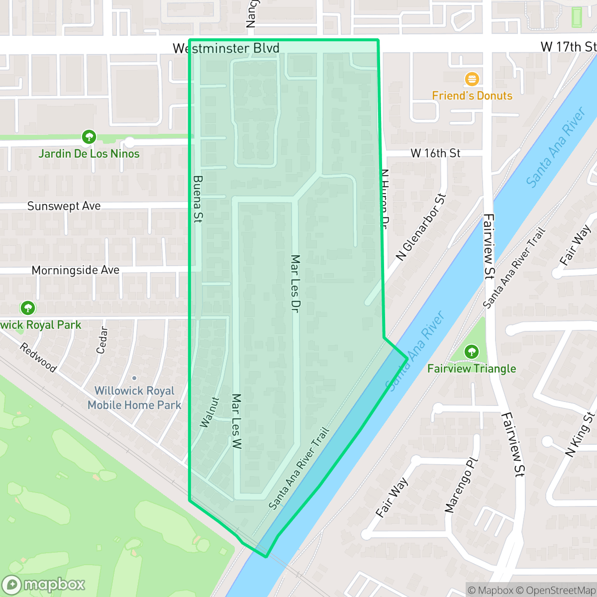 Map showing the location of Mar - Les, Santa Ana, CA