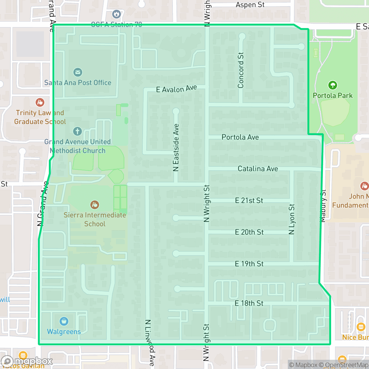 Map showing the location of Portola Park, Santa Ana, CA