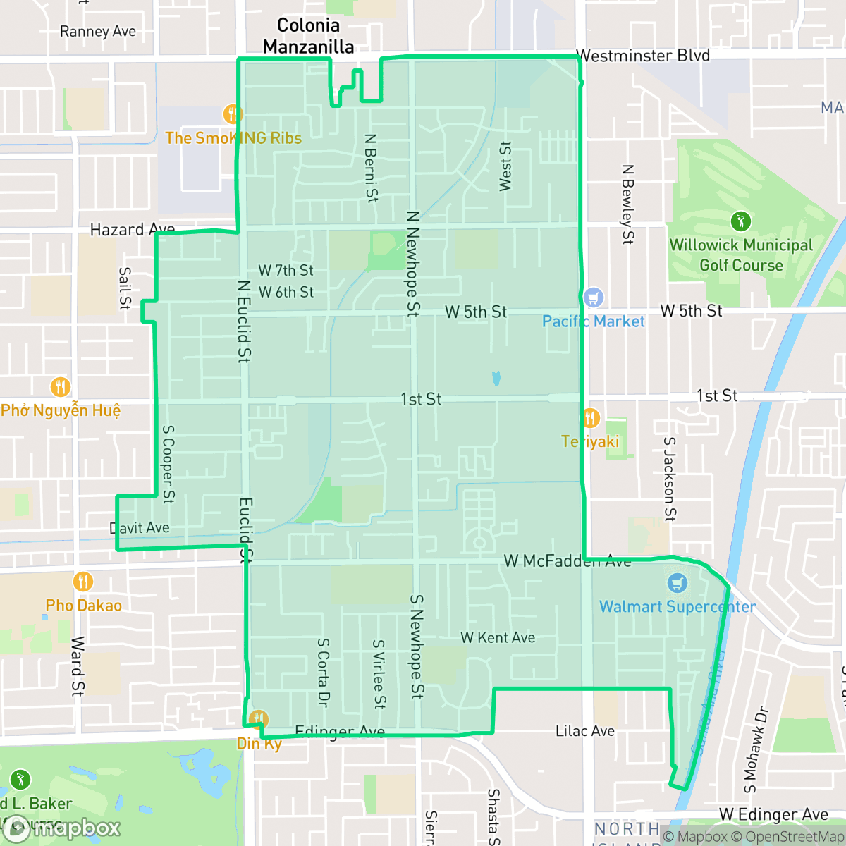 Map showing the location of Riverview West, Santa Ana, CA