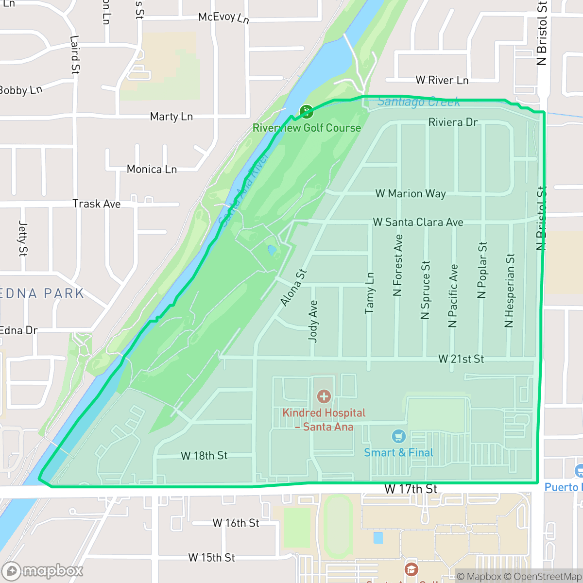 Map showing the location of Riverview, Santa Ana, CA