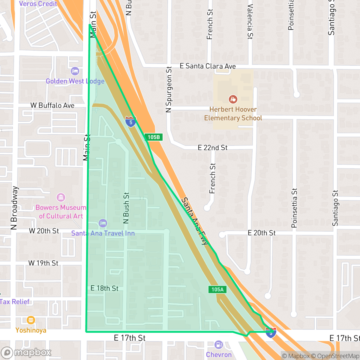 Map showing the location of Santa Ana Triangle, Santa Ana, CA