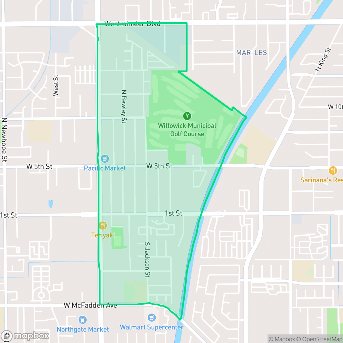 Map showing the location of Santa Anita, Santa Ana, CA