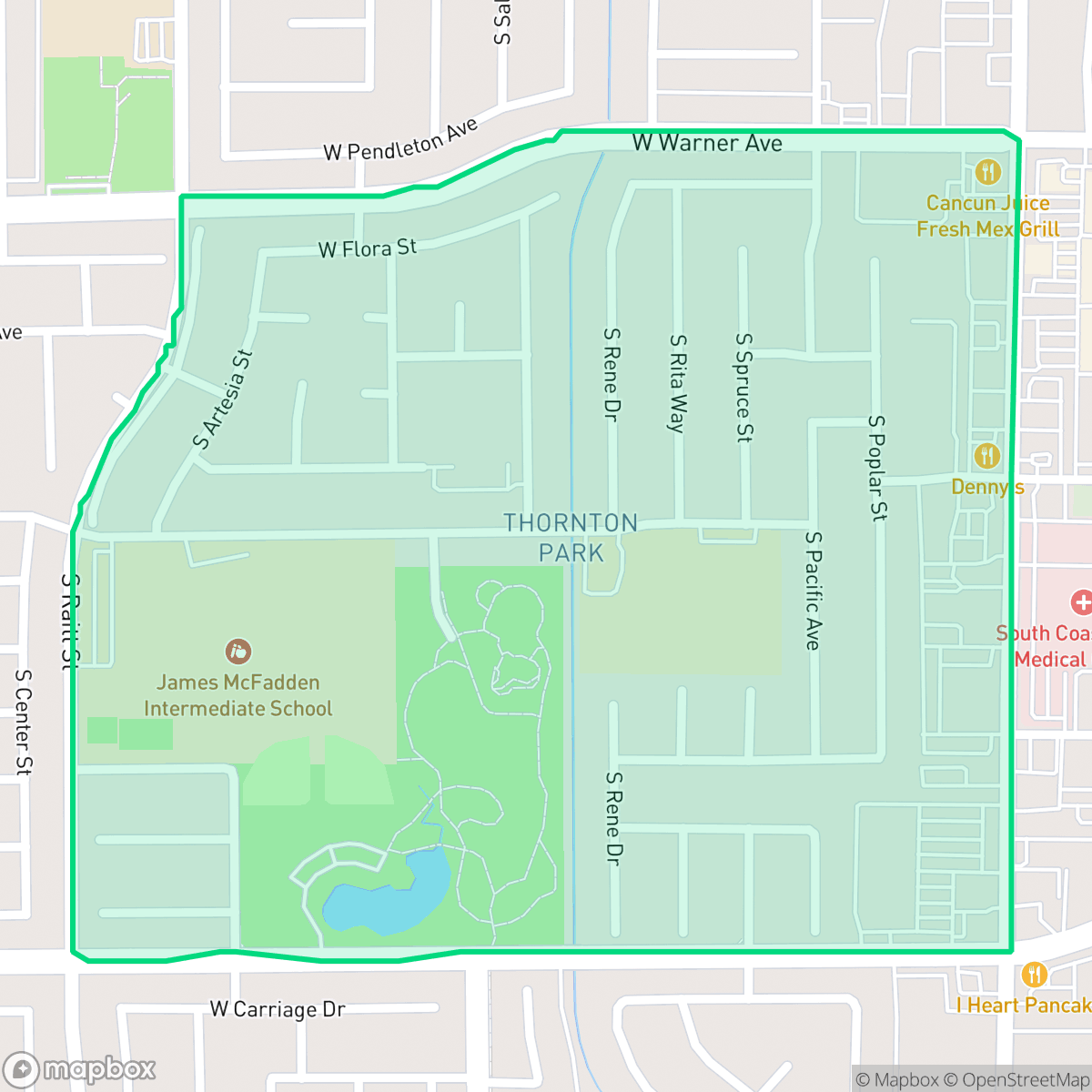 Map showing the location of Thornton Park, Santa Ana, CA