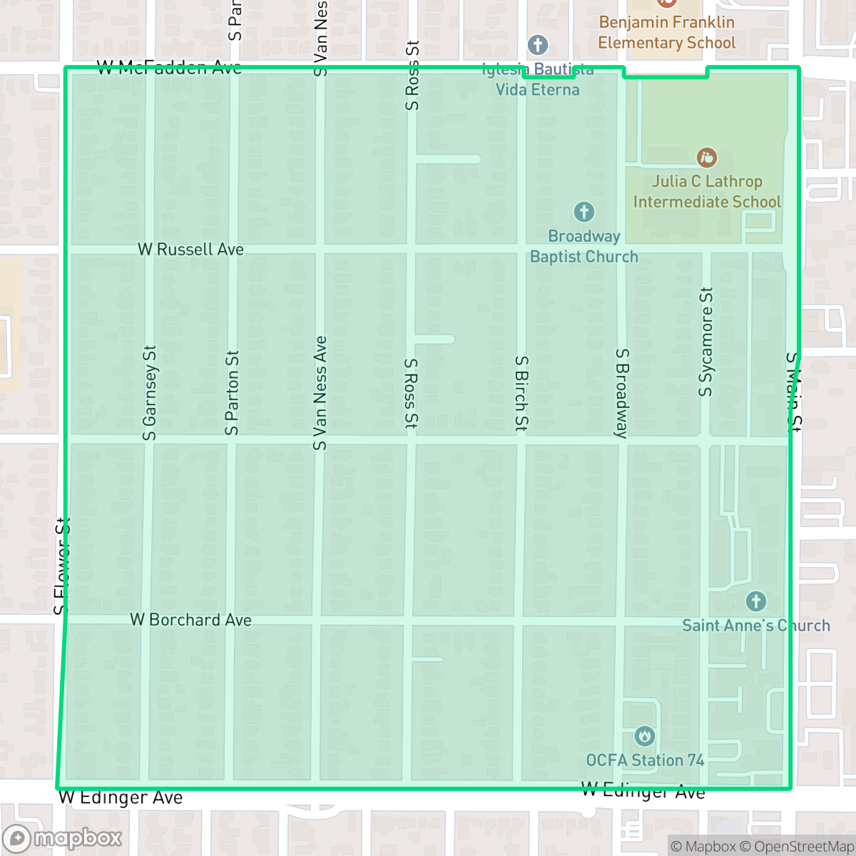 Map showing the location of Wilshire Square, Santa Ana, CA