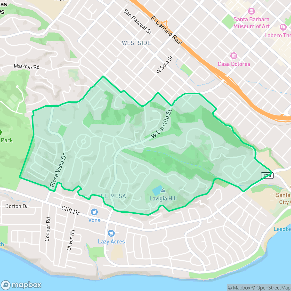 Map showing the location of Alta Mesa, Santa Barbara, CA