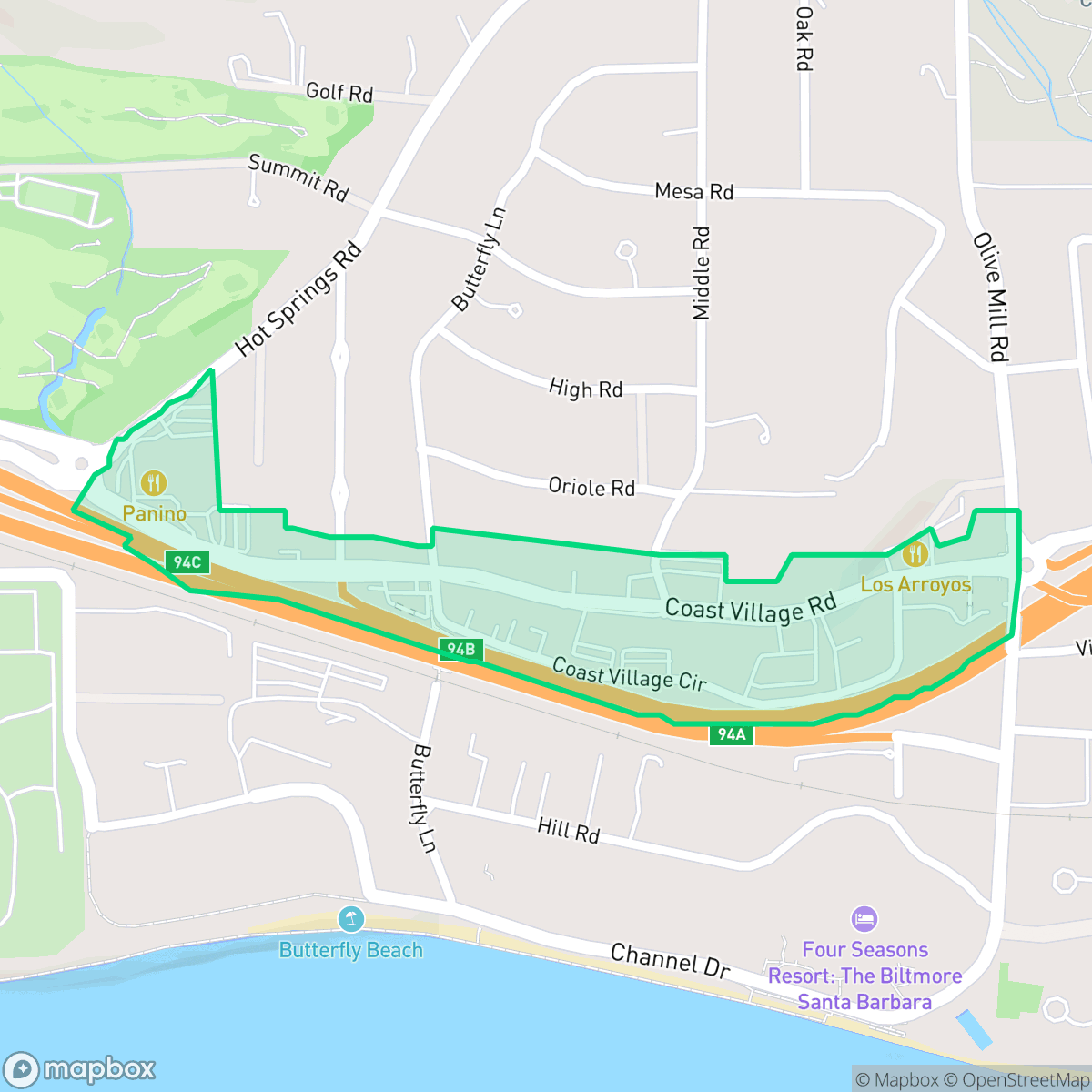 Map showing the location of Coast Village, Santa Barbara, CA