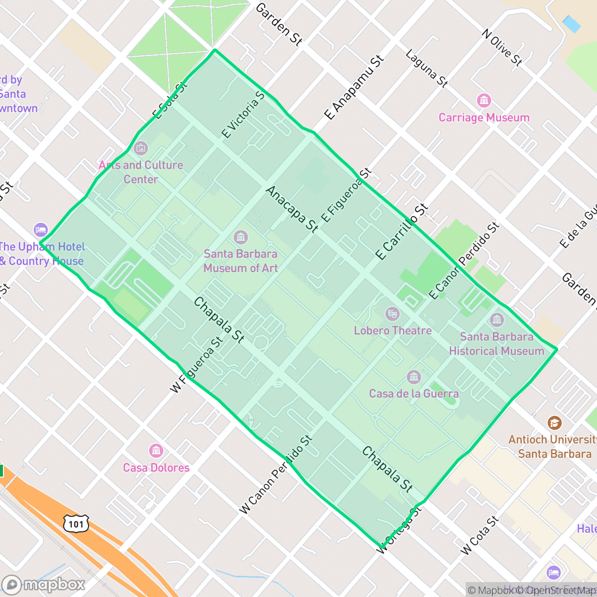 Map showing the location of Downtown, Santa Barbara, CA