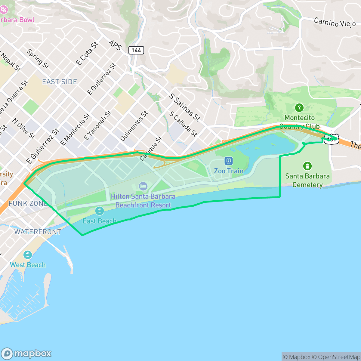 Map showing the location of East Beach, Santa Barbara, CA