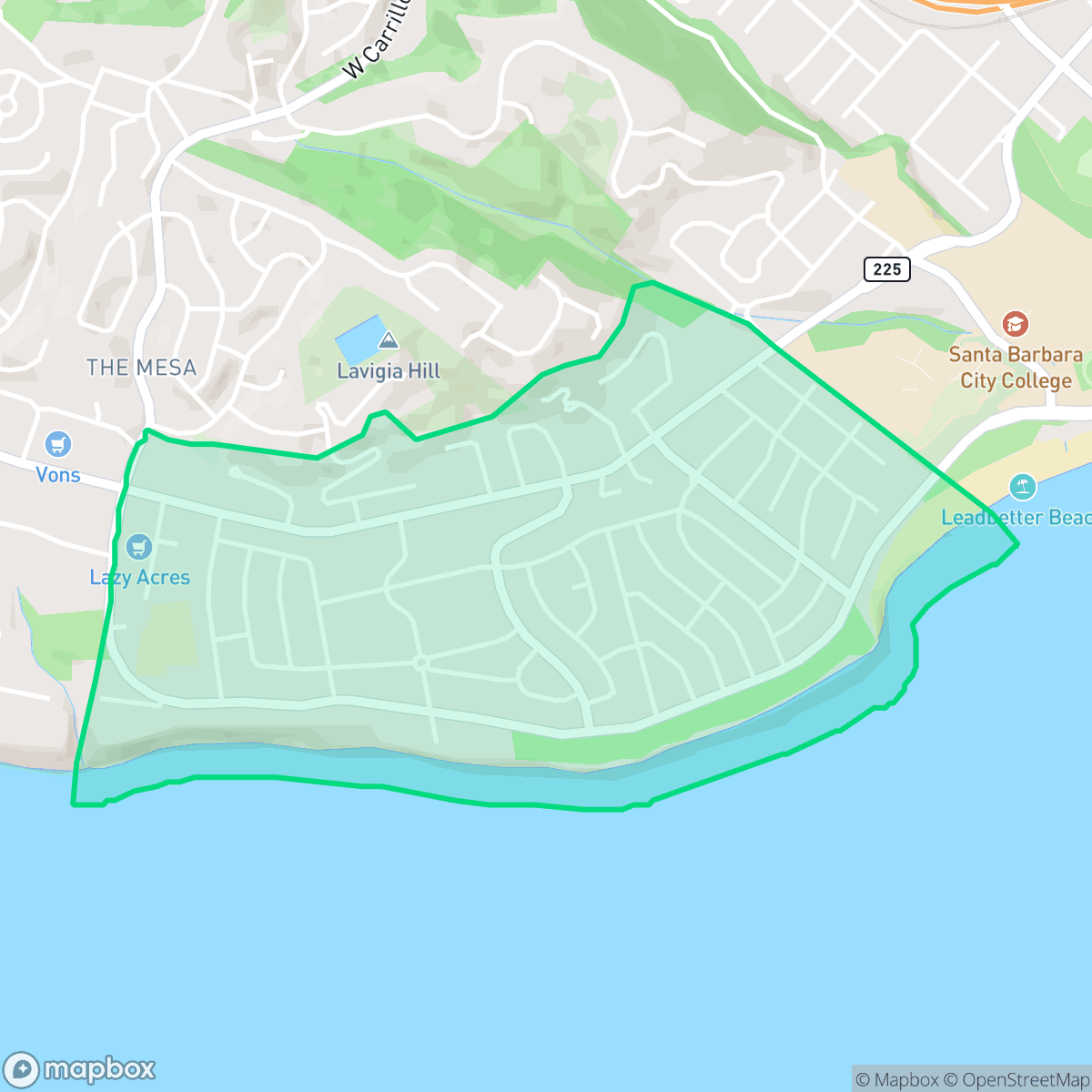 Map showing the location of East Mesa, Santa Barbara, CA