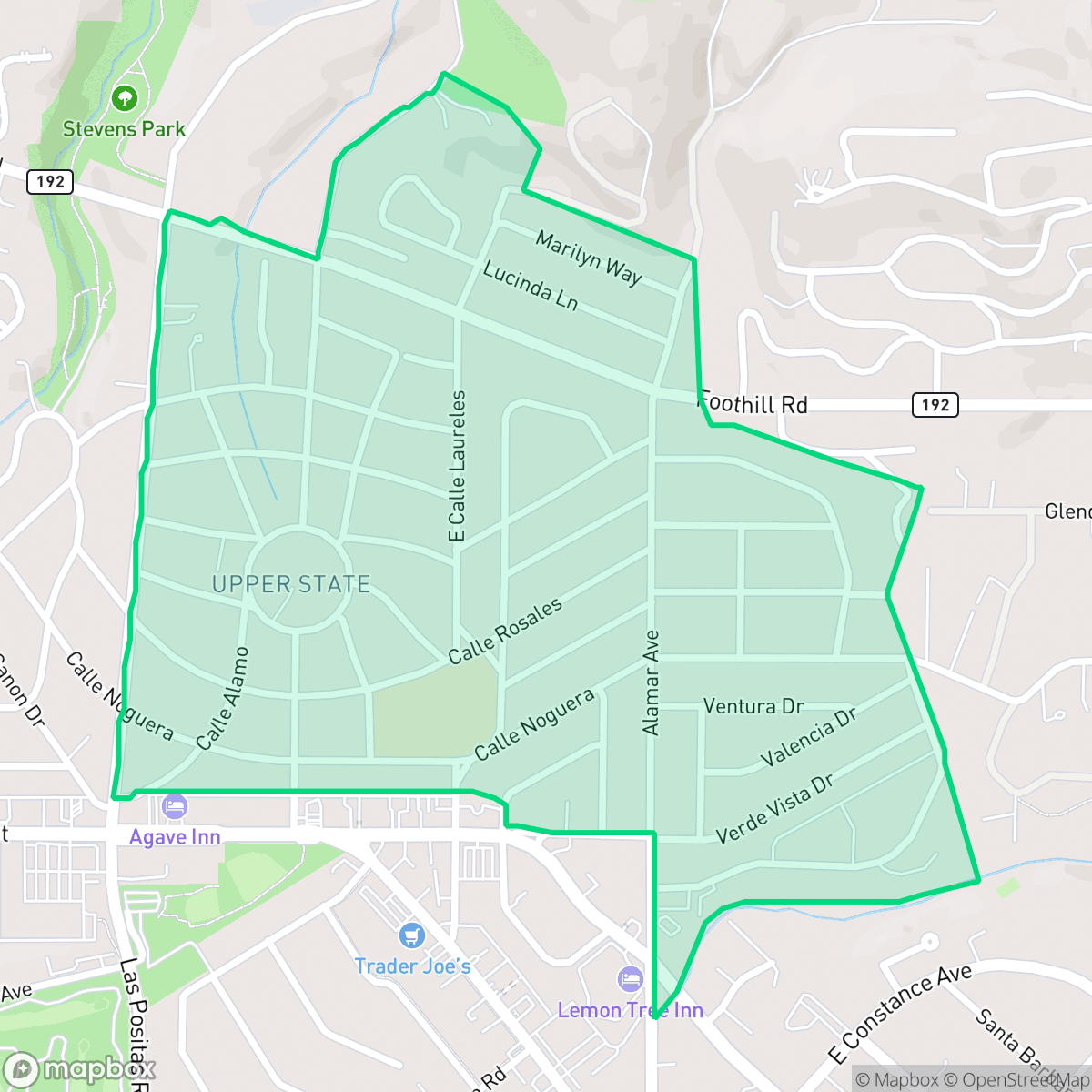Map showing the location of East San Roque, Santa Barbara, CA