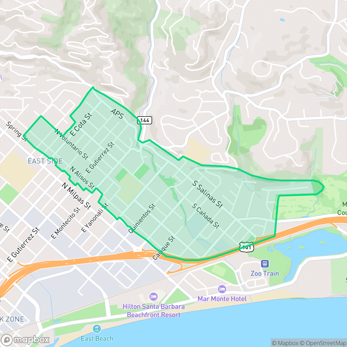 Map showing the location of Eastside, Santa Barbara, CA