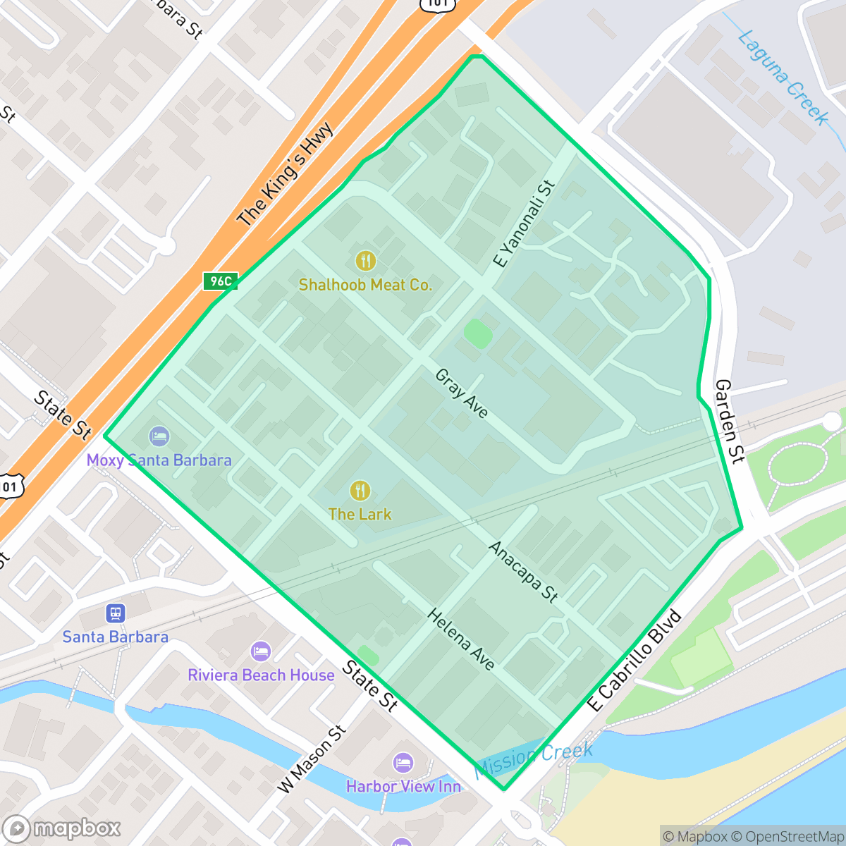 Map showing the location of Funk Zone, Santa Barbara, CA