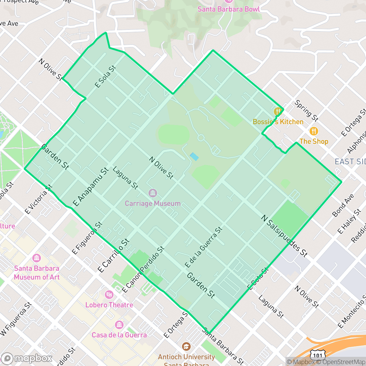 Map showing the location of Laguna, Santa Barbara, CA