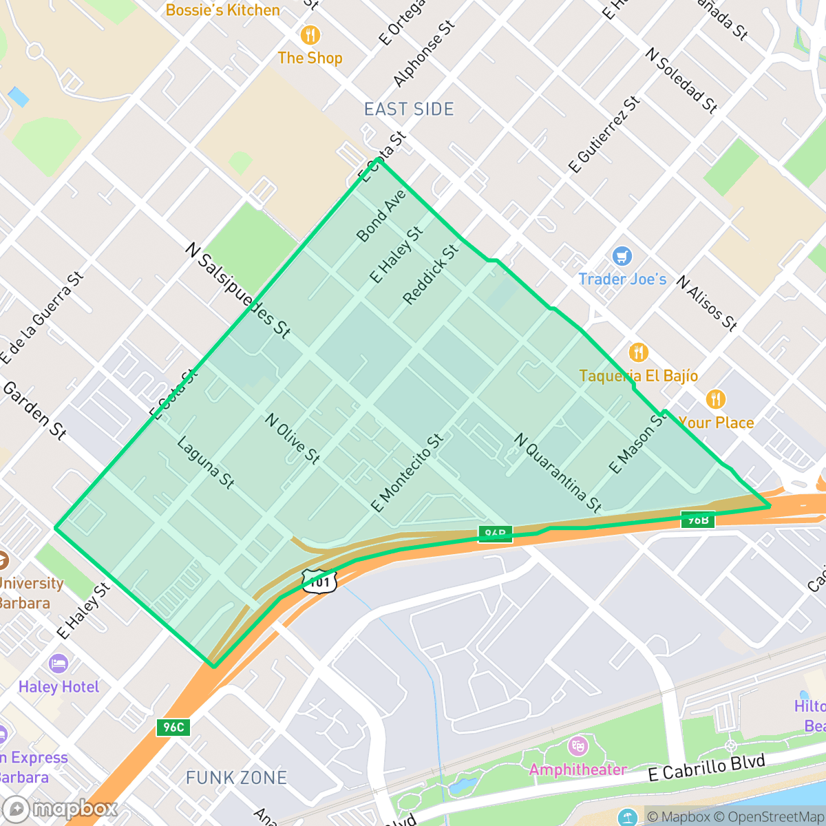 Map showing the location of Lower East, Santa Barbara, CA