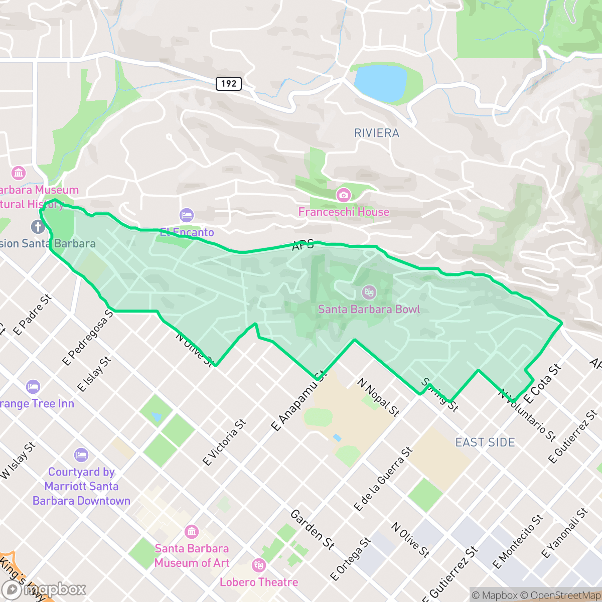 Map showing the location of Lower Riviera, Santa Barbara, CA