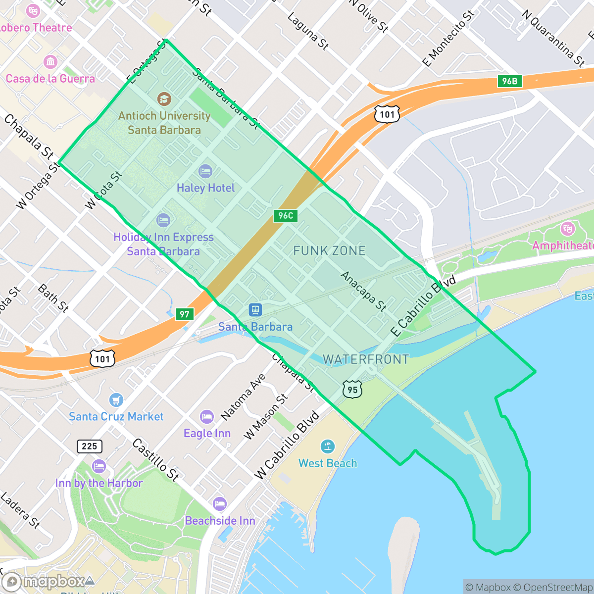 Map showing the location of Lower State, Santa Barbara, CA