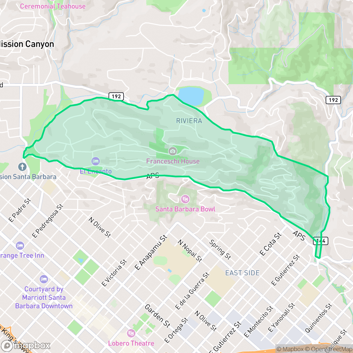 Map showing the location of Riviera, Santa Barbara, CA