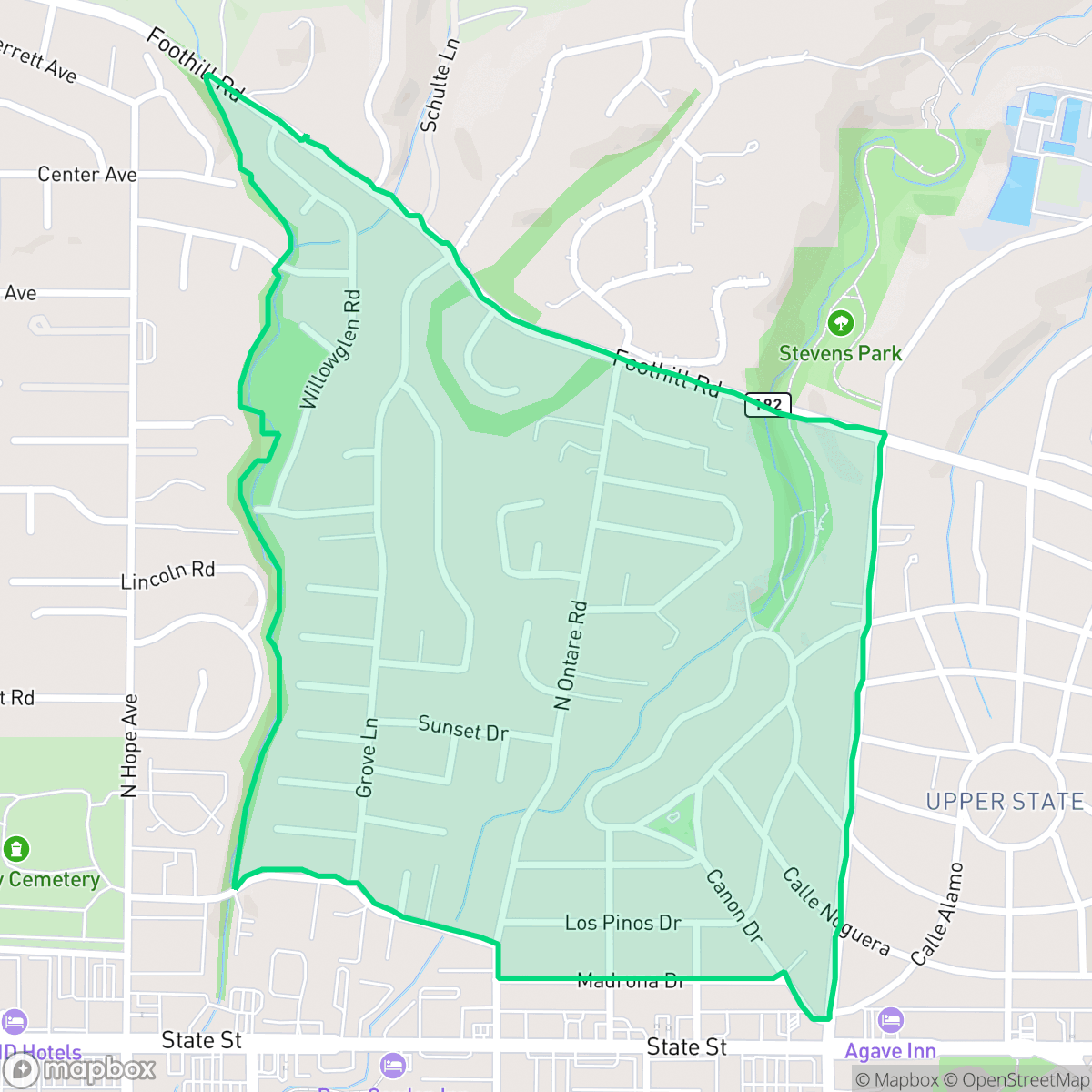 Map showing the location of San Roque, Santa Barbara, CA
