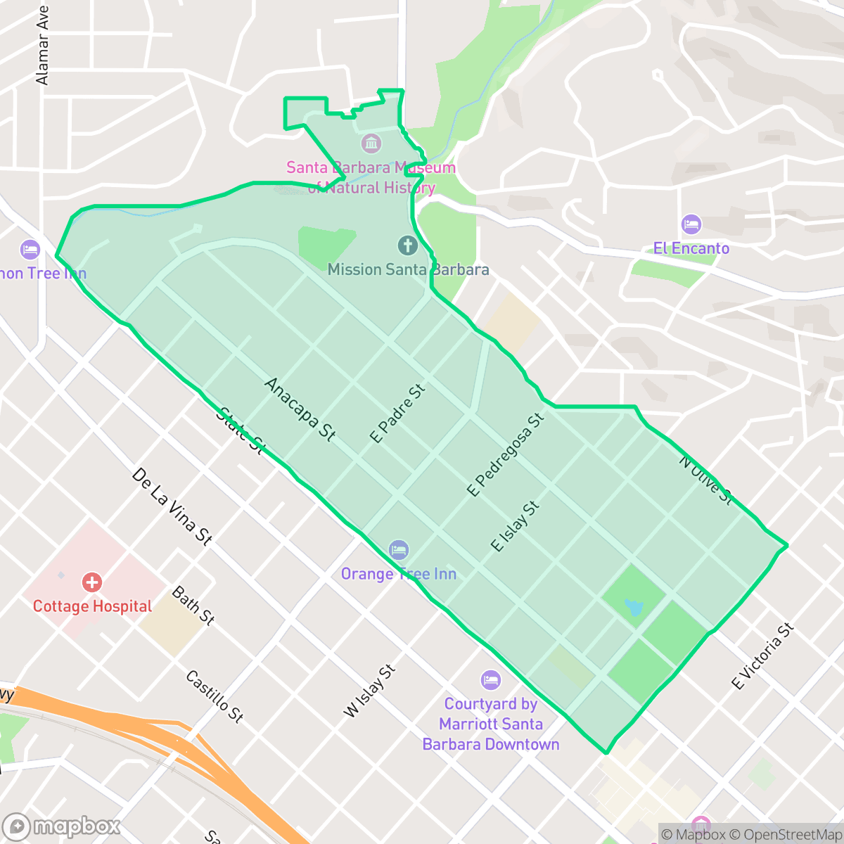 Map showing the location of Upper East, Santa Barbara, CA