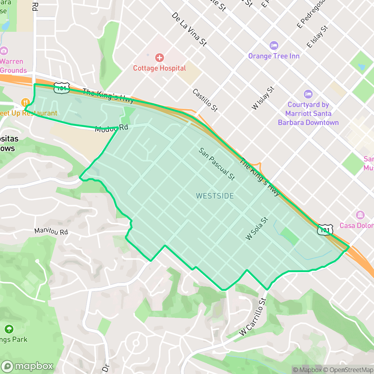 Map showing the location of Westside, Santa Barbara, CA