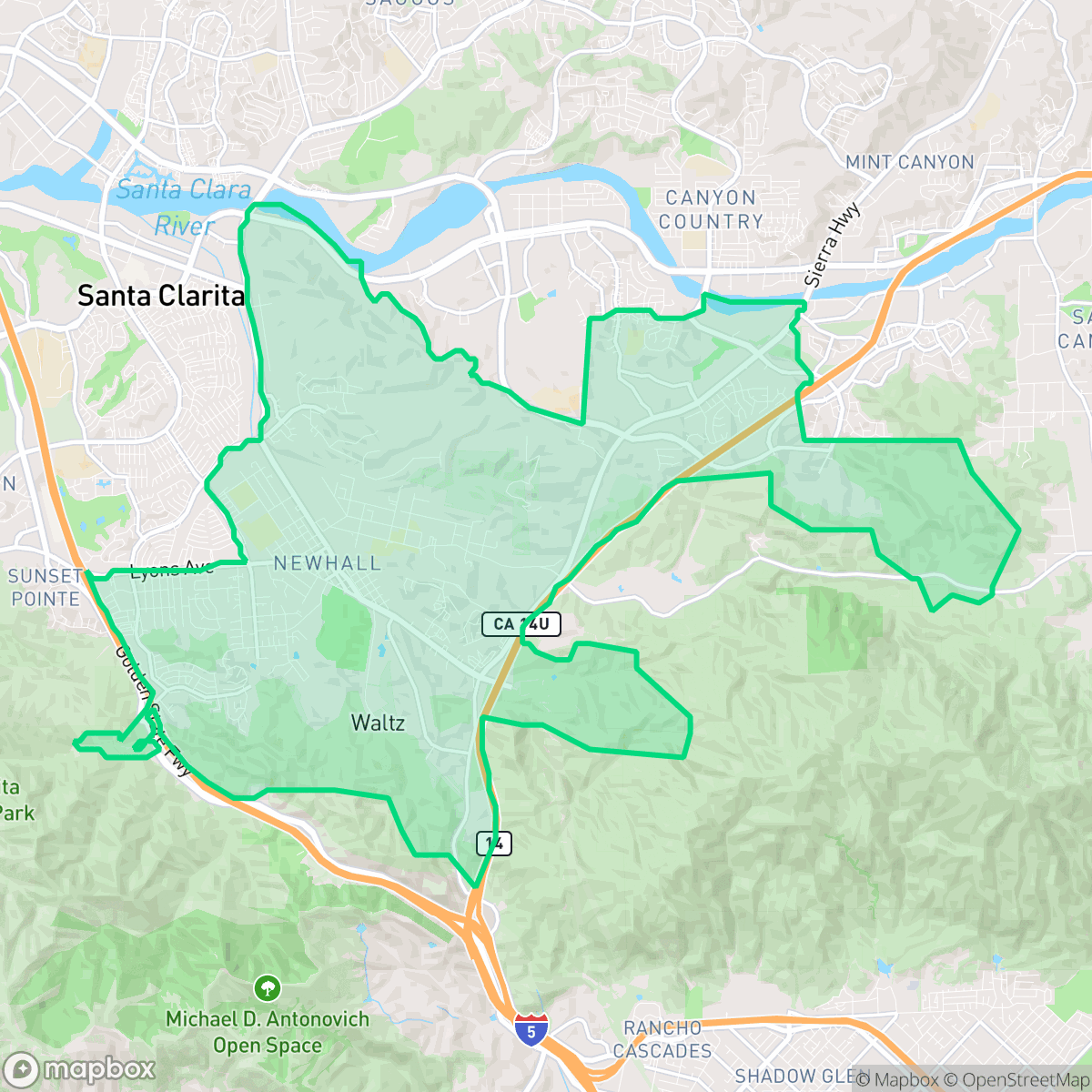 Map showing the location of Newhall, Santa Clarita, CA