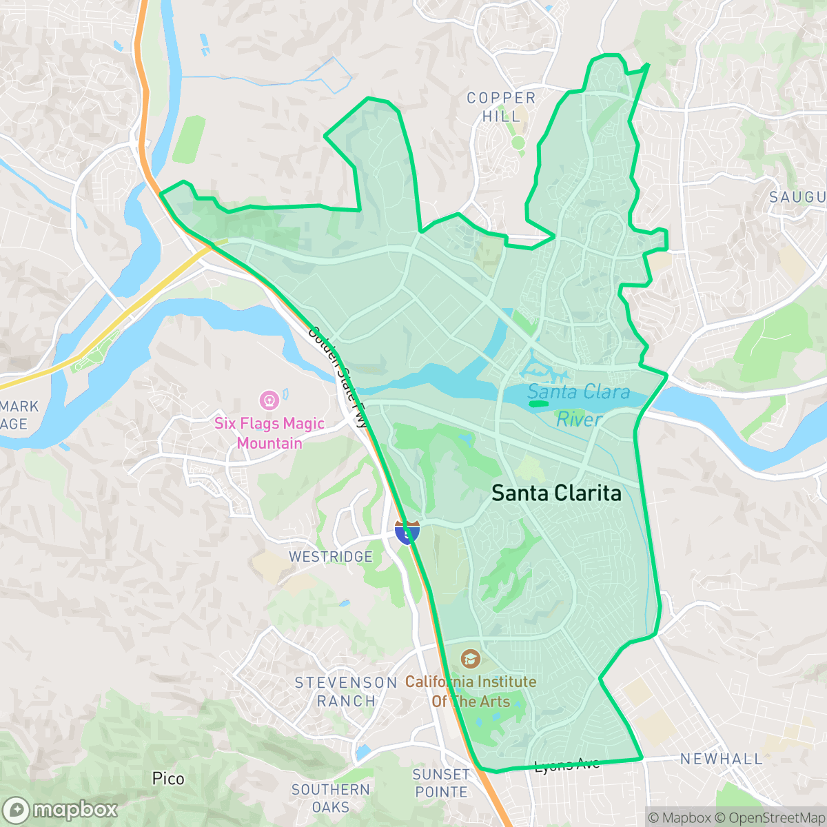 Map showing the location of Valencia, Santa Clarita, CA