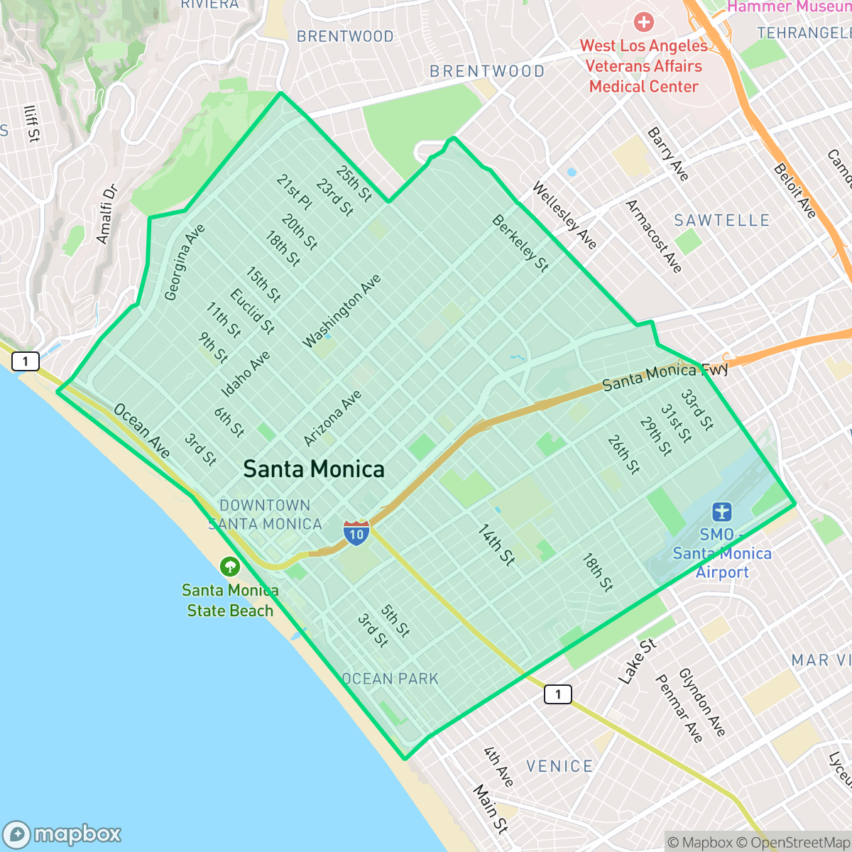 Map showing the location of Santa Monica, CA — coverage area