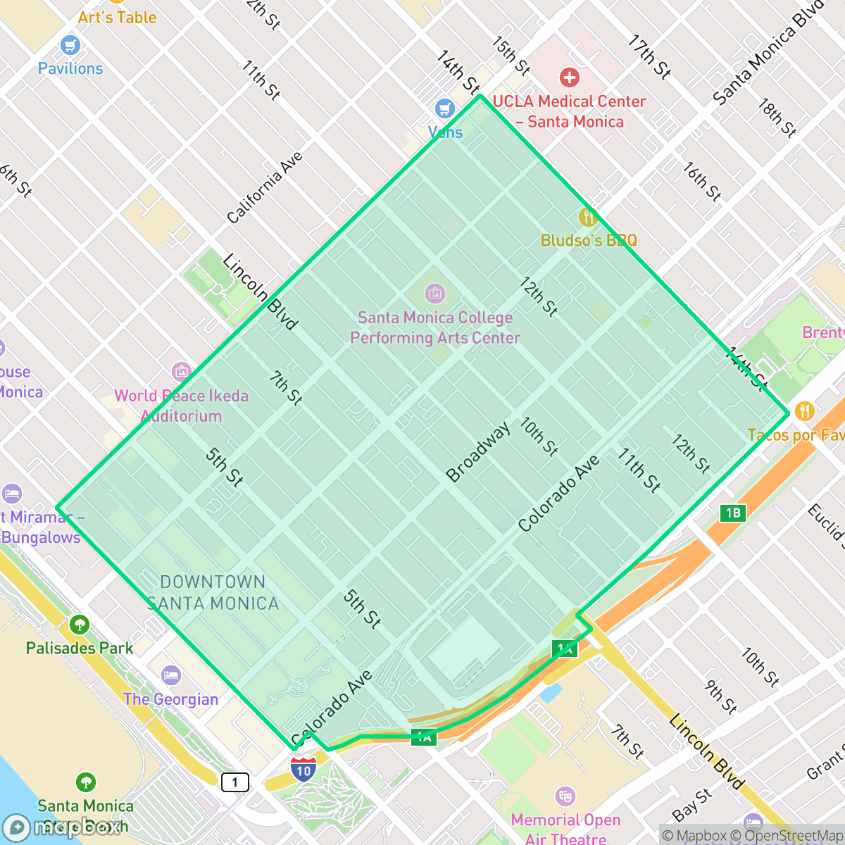 Map showing the location of Downtown/Third Street Promenade, Santa Monica, CA