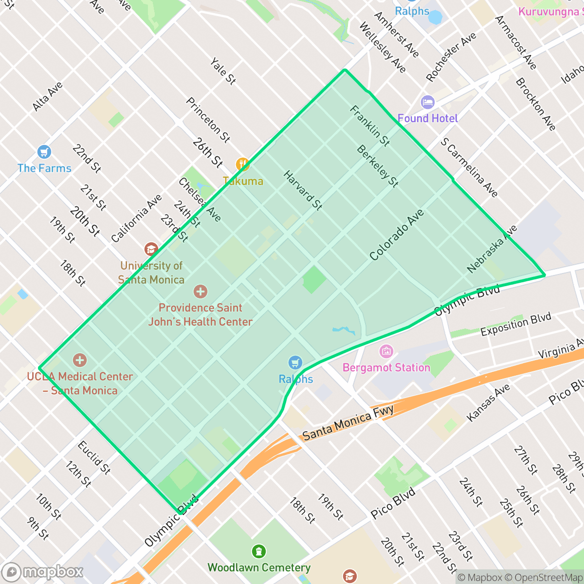 Map showing the location of Mid-City, Santa Monica, CA