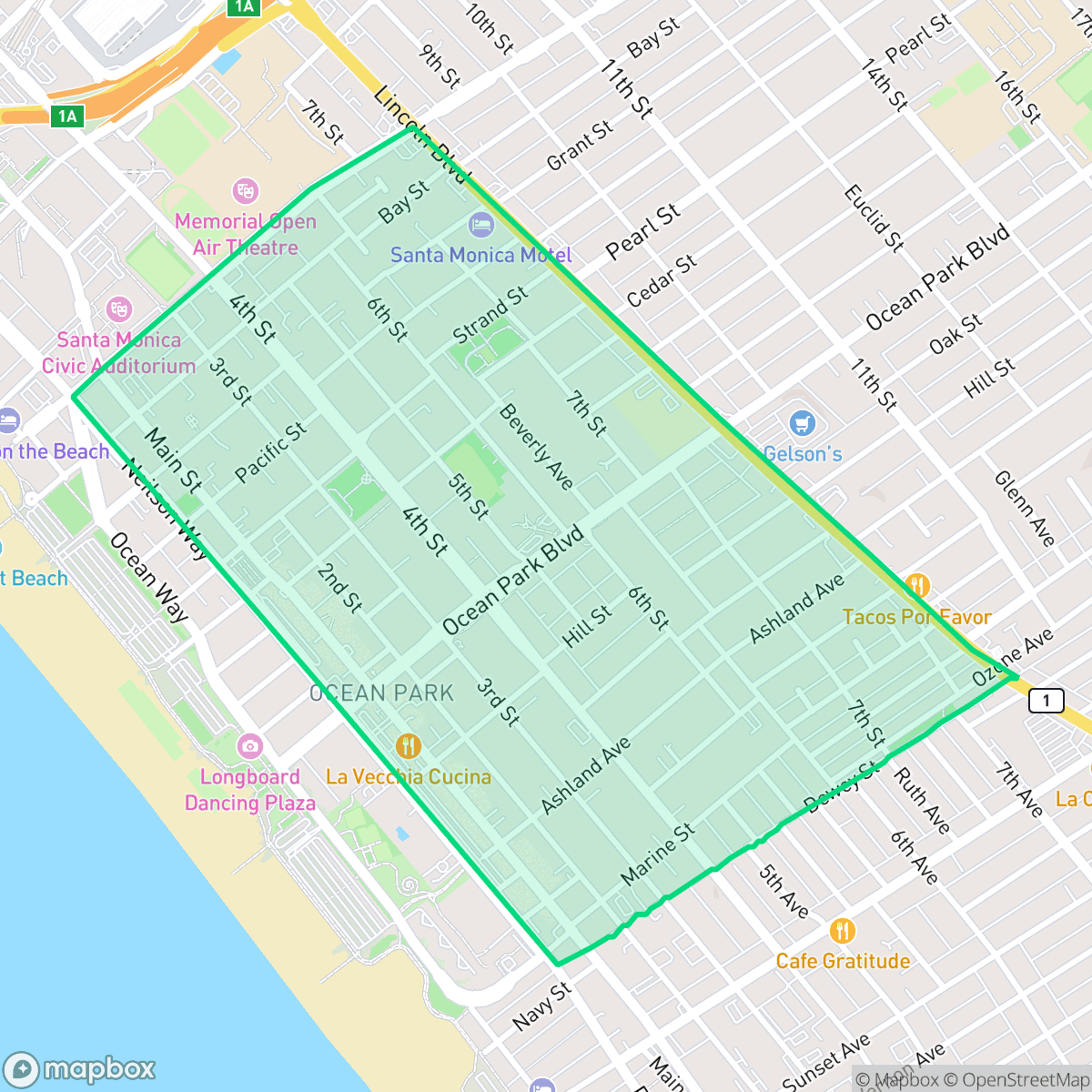 Map showing the location of Ocean Park, Santa Monica, CA
