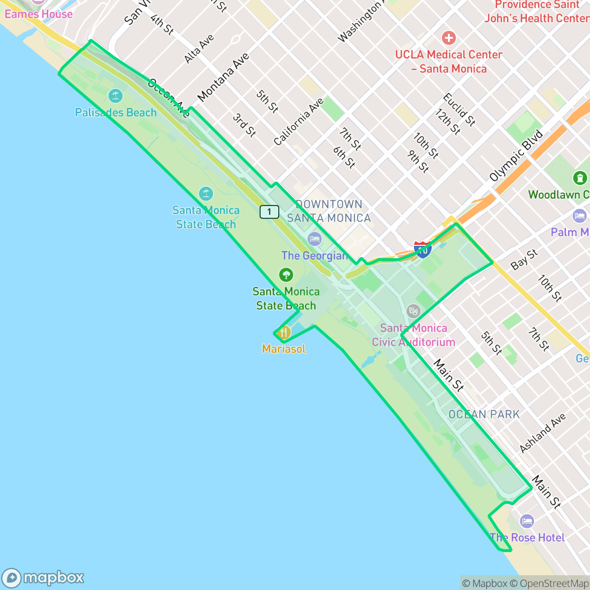 Map showing the location of Santa Monica Pier Area/Ocean Avenue, Santa Monica, CA