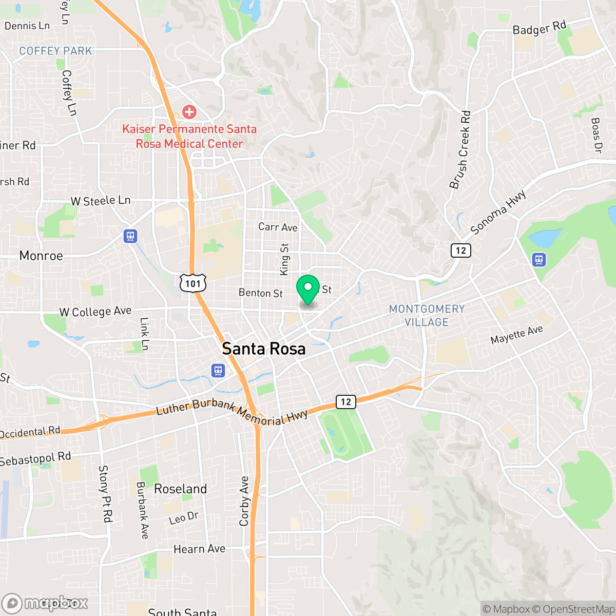 Map showing the location of Santa Rosa, CA — coverage area