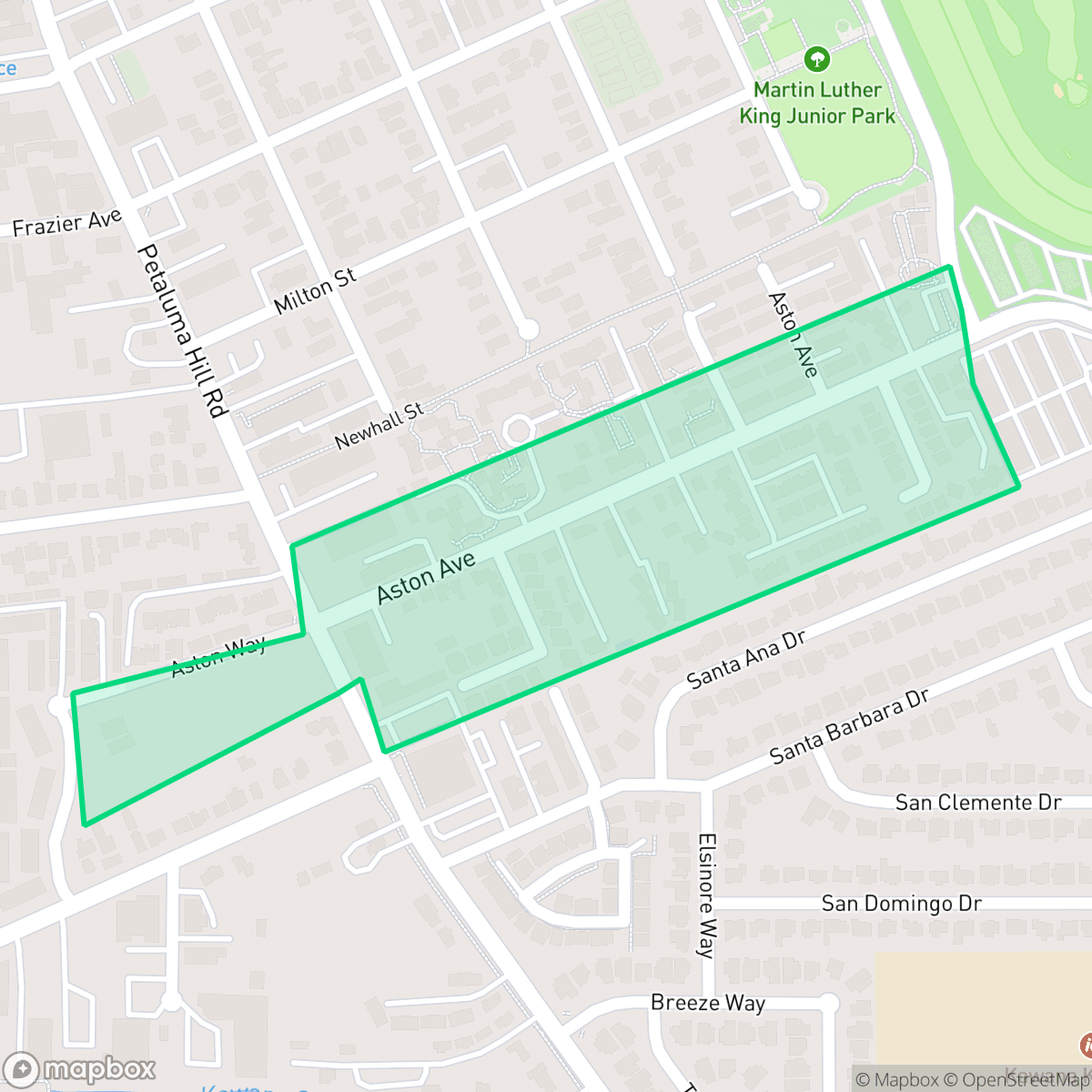 Map showing the location of Aston Ave, Santa Rosa, CA