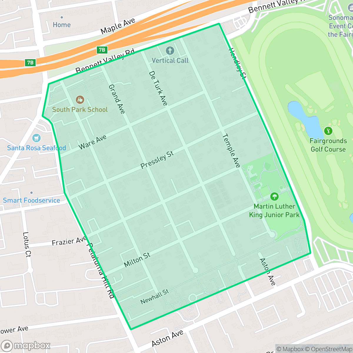 Map showing the location of South Park, Santa Rosa, CA
