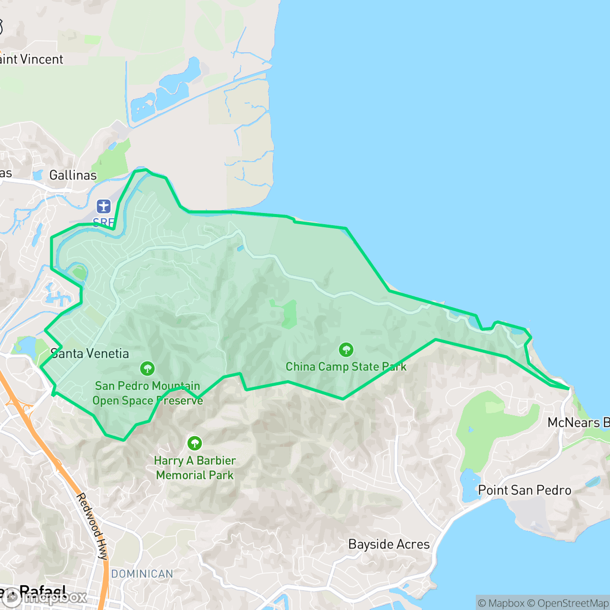 Map showing the location of Santa Venetia, CA — coverage area