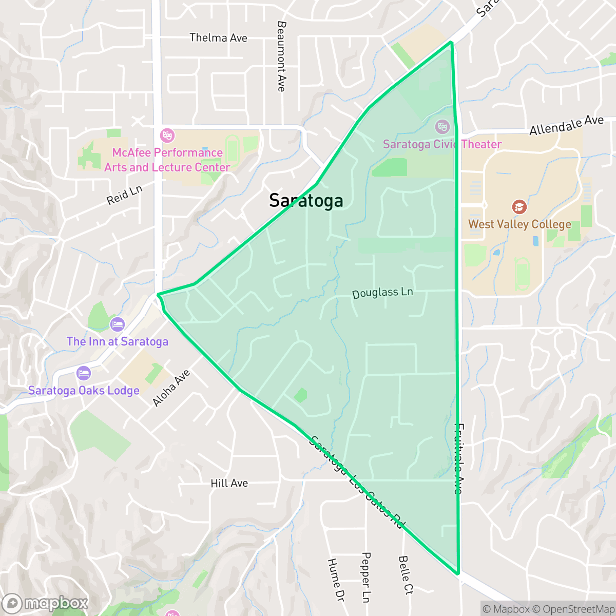 Map showing the location of Fruitvale West, Saratoga, CA