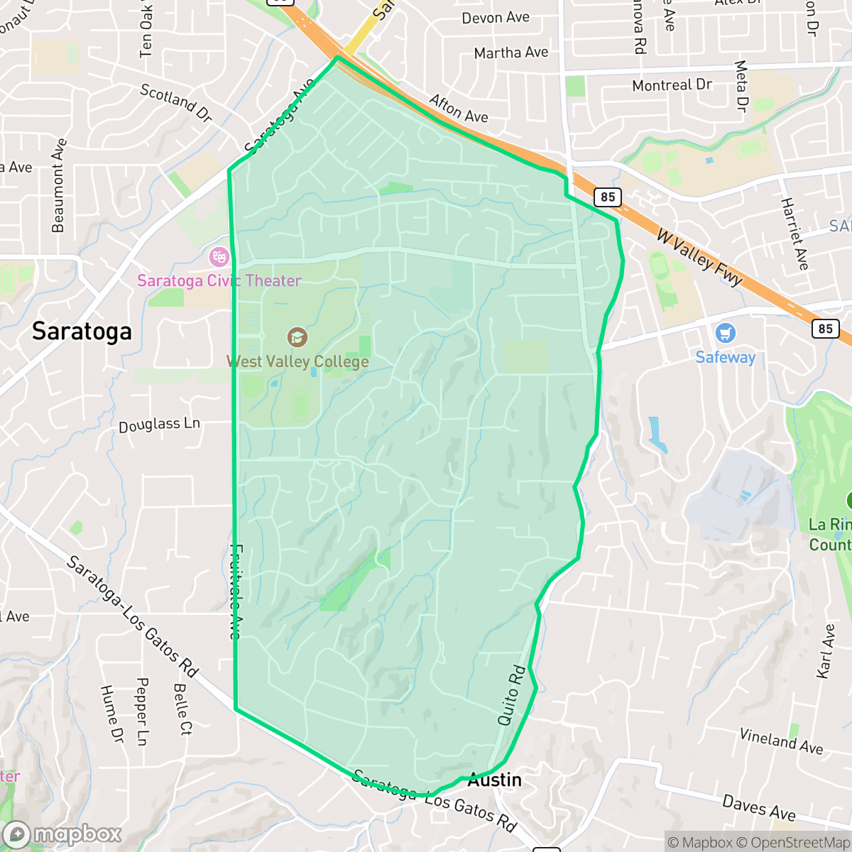 Map showing the location of Fruitvale, Saratoga, CA