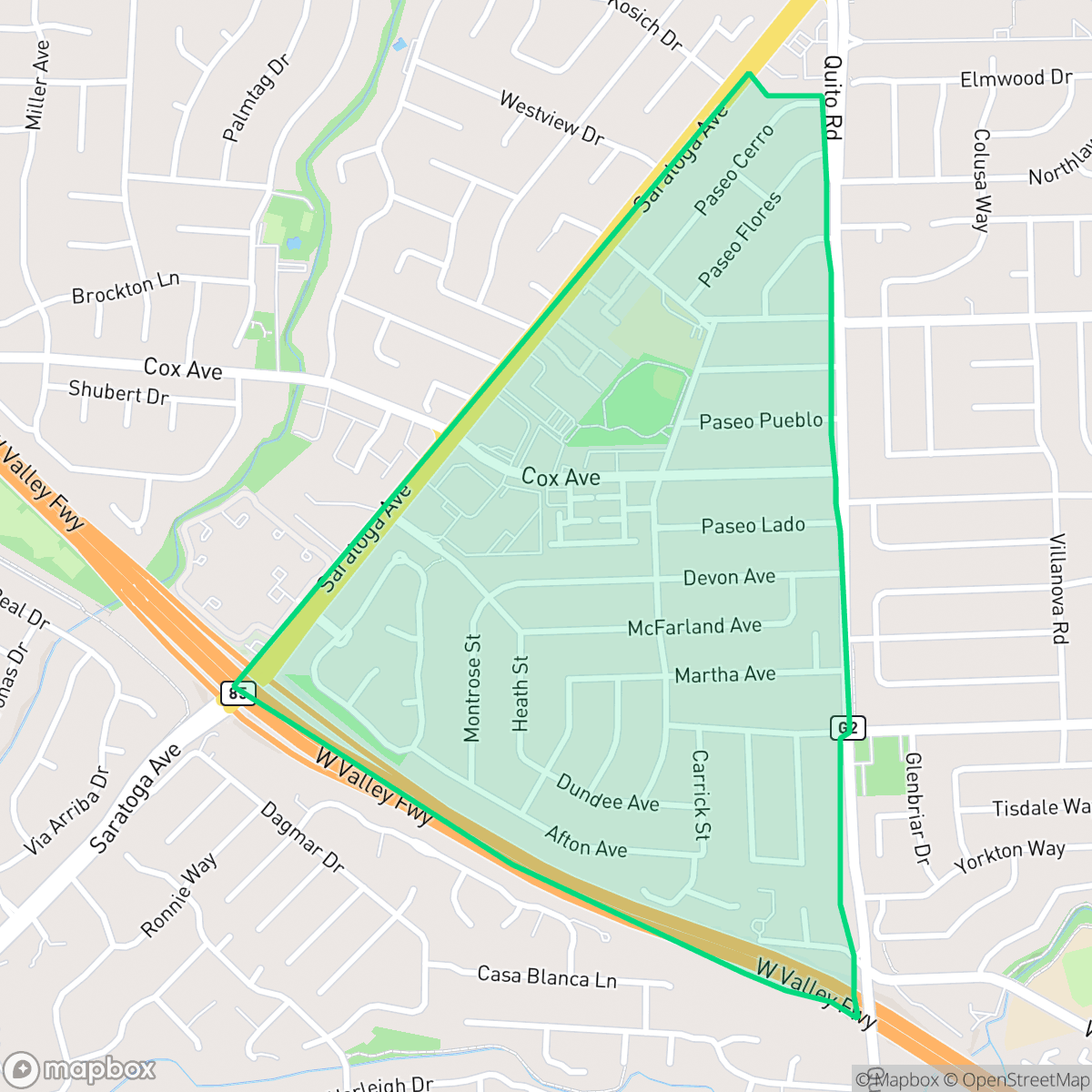 Map showing the location of Quito, Saratoga, CA