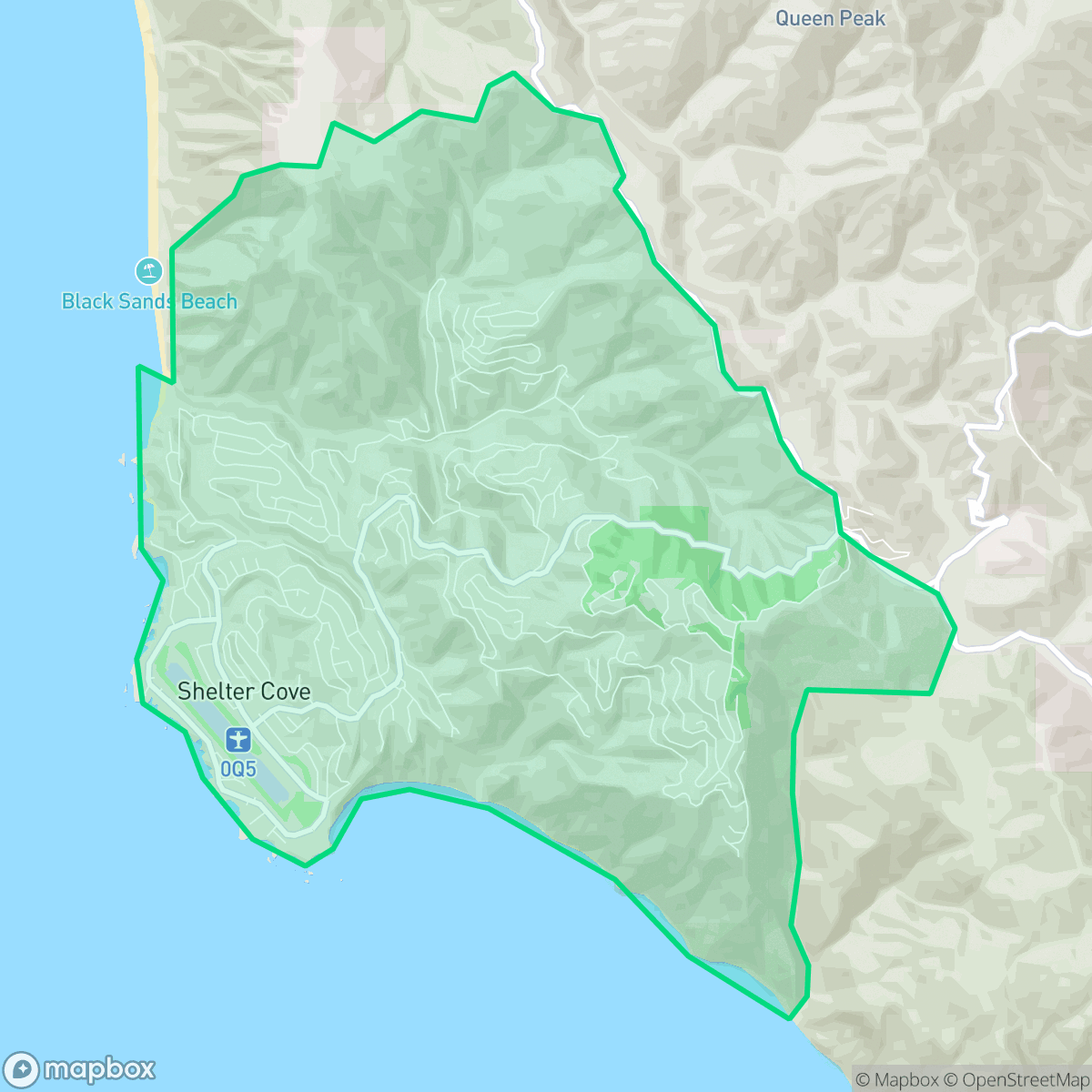 Map showing the location of Shelter Cove, CA — coverage area