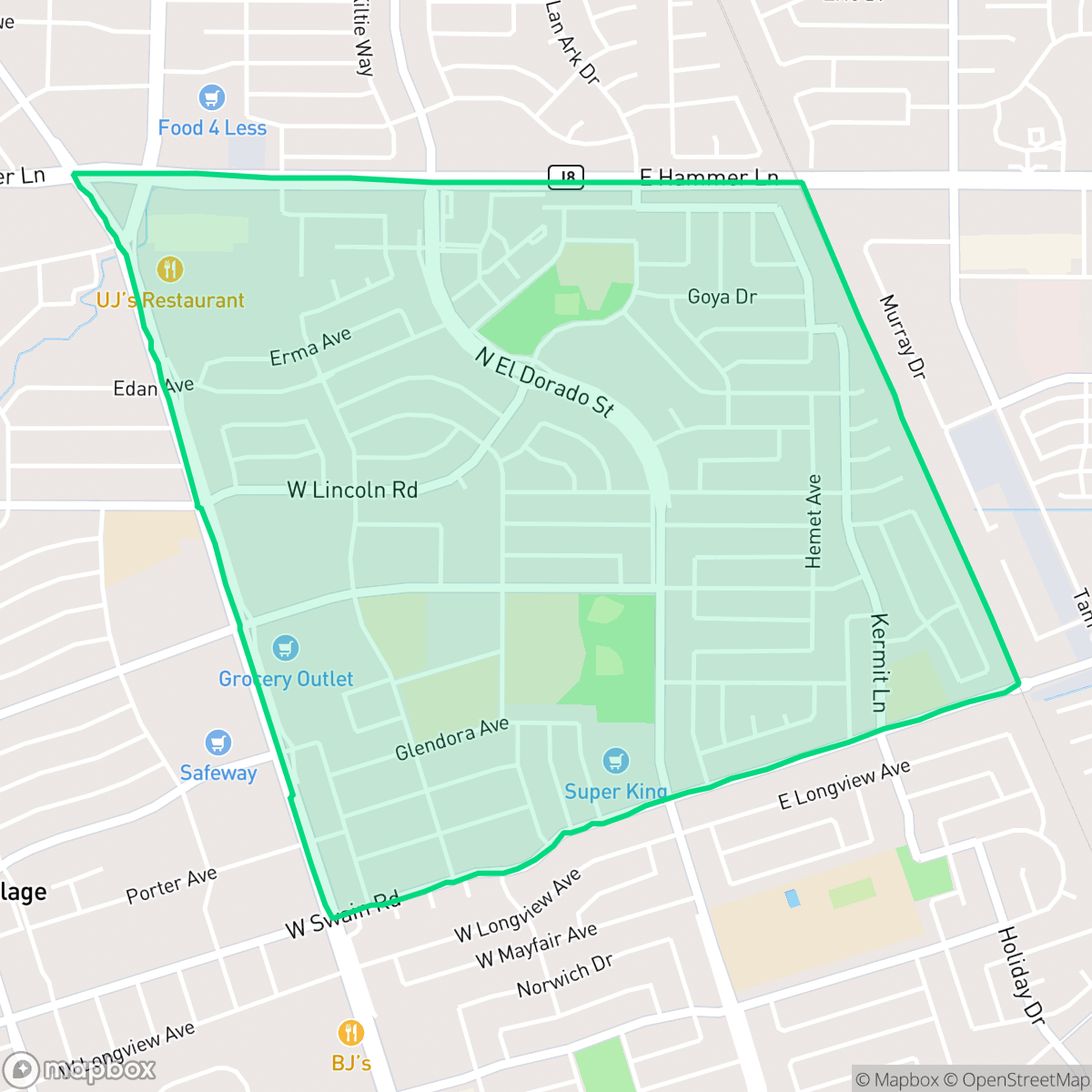 Map showing the location of Anderson, Stockton, CA