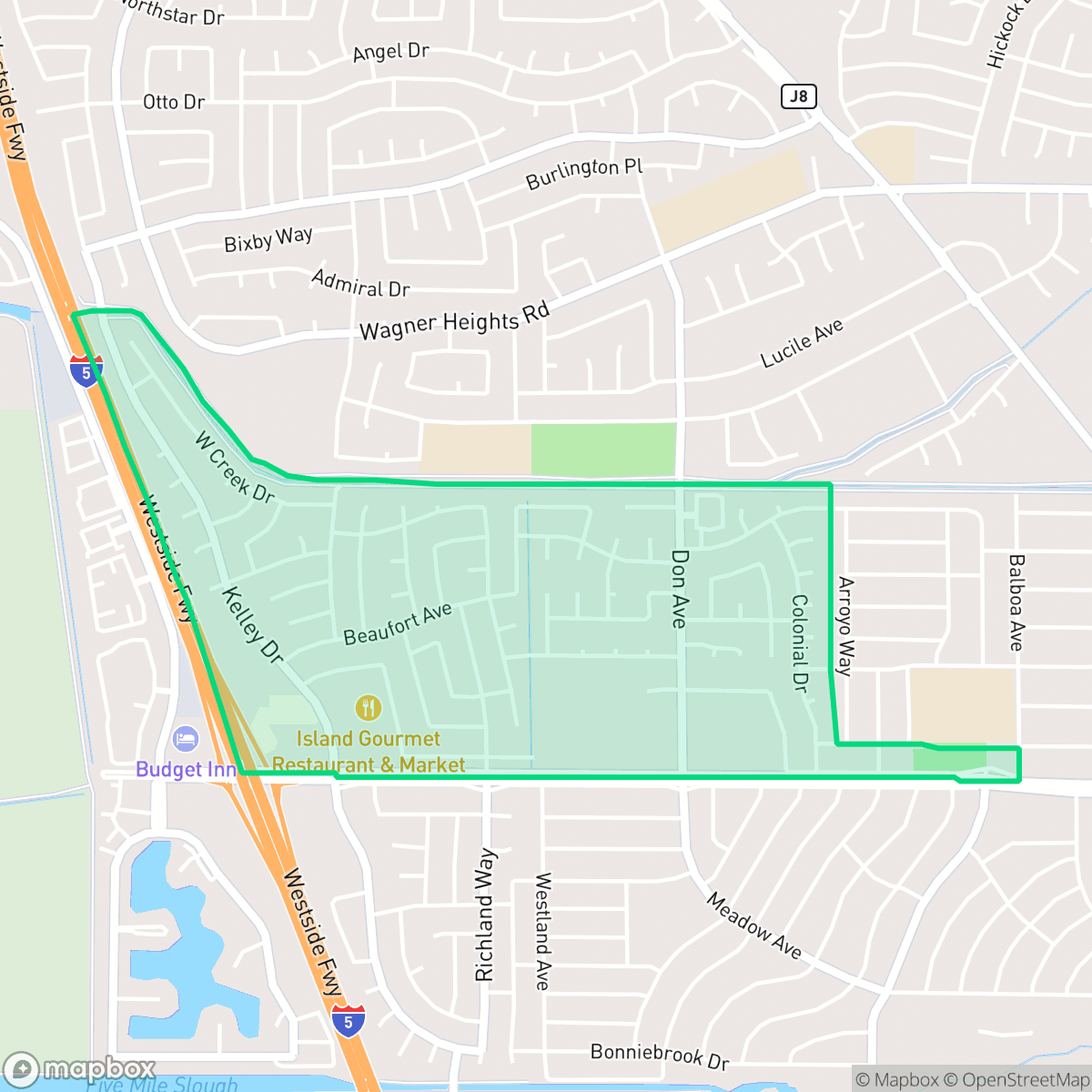Map showing the location of Colonial Heights, Stockton, CA